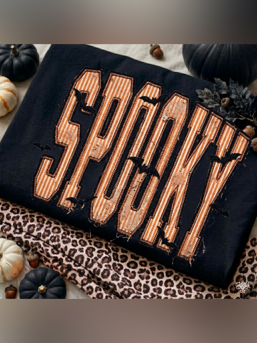 Black Sweatshirt with Orange Striped 'SPOOKY' transfer